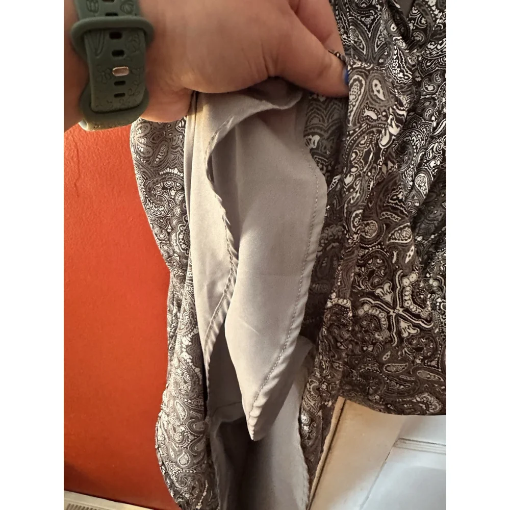 GAP Women's Printed Shirt Dress L Grey Drawstring Waist Pintuck Pleat Sleeveless - Picture 11 of 12